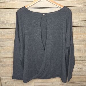 Eileen Fisher Merino Wool Box Sweater Keyhole cross back Gray XL Athleisure